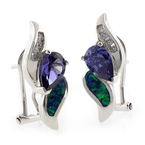 Australian Opal with Tanzanite Earrings