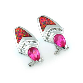 Pink Australian Opal with Pink Sapphire Earrings