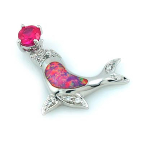 Pink Australian Opal Sea Lion Pendant