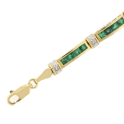 14K Yellow Gold 3.20 ct tw Emerald with Diamond Bracelet