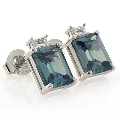 Emerald Cut Alexandrite Silver Stud Earrings