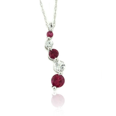 10k White Gold Round Ruby Pendant with 16" Chain 