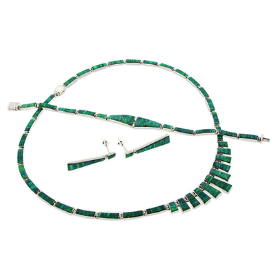 Green Opal Silver Necklace, Bracelet and Earrings Set