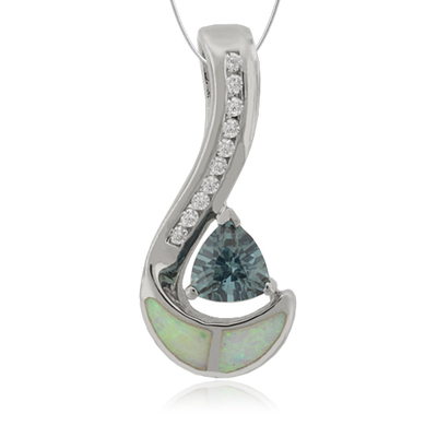 Trillion Cut Smoked Alexandrite and Opal Sterling Silver Pendant