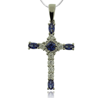 Gorgeous Silver Cross With Simulated Diamonds and Tanzanite
