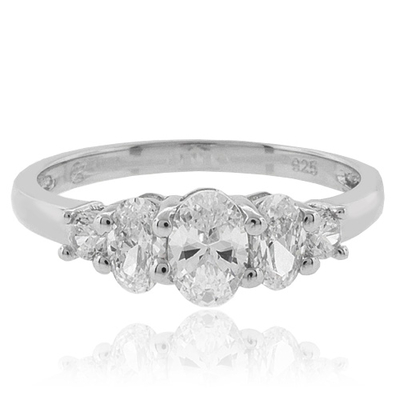 3 Oval Cut Simulated Diamond Engagement Ring