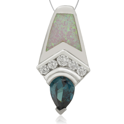 Silver Pendant With Alexandrite and White Opal