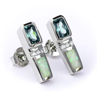 White Opal With Alexandrite .925 Silver Earrings