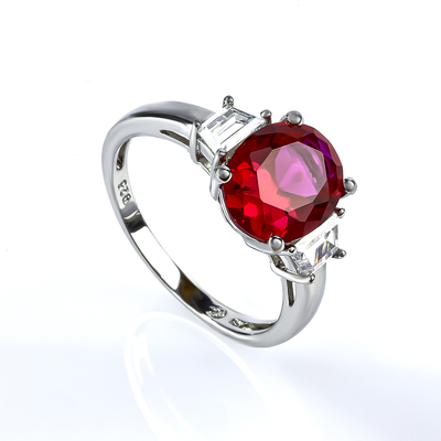 Oval Cut Red Ruby Silver Ring .925
