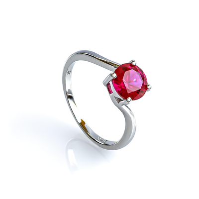 Ruby Round Cut Engagement Silver Ring