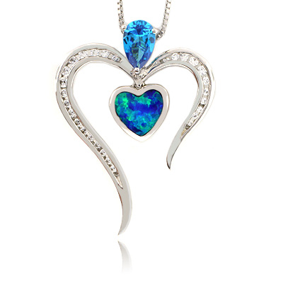 Australian Opal with Blue Topaz Heart Pendant