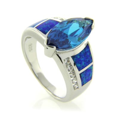 Blue Topaz with Australian Opal Elegant Ring