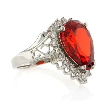 Sterling Silver Pear Cut Fire Cherry Opal Ring