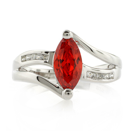 Silver Marquise Cut Fire Cherry Opal Ring