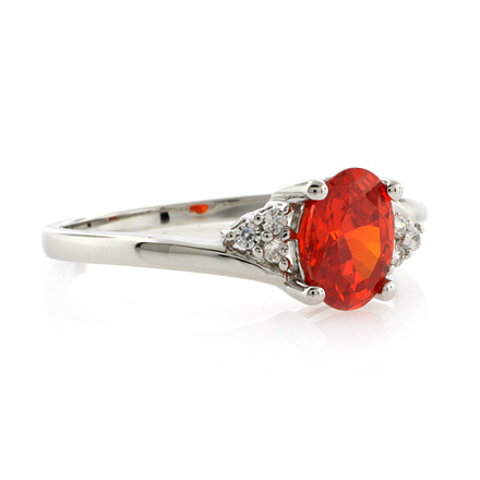 Oval Cut Fire Cherry Opal Silver Ring