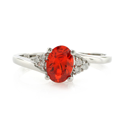 Oval Cut Fire Cherry Opal Silver Ring