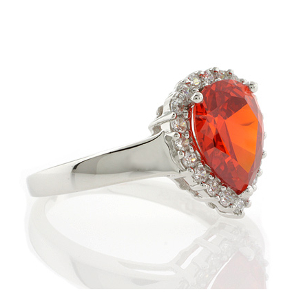 Sterling Silver Fire Cherry Pear Cut Opal Ring