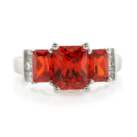 3 Stone Mexican Fire Cherry Opal Silver Ring