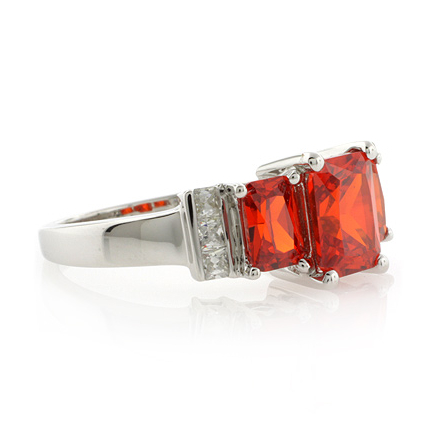3 Stone Mexican Fire Cherry Opal Silver Ring