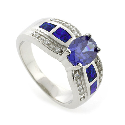 Enchanting Australian Opal Ring with Tanzanite