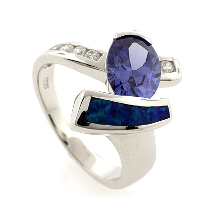 Australian Opal Gorgeous Ring with Oval Cut Tanzanite