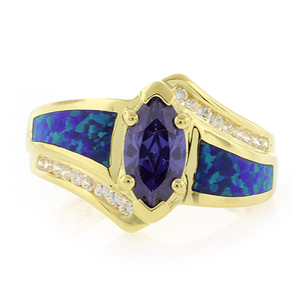Sterling Silver Opal Embedded Ring with Tanzanite