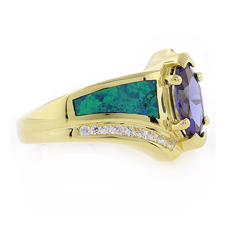 Sterling Silver Opal Embedded Ring with Tanzanite