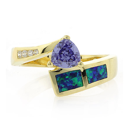 Opal Trillion Cut Silver Ring