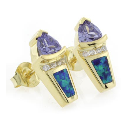 Australian Opal Tanzanite Gold Plated Earrings