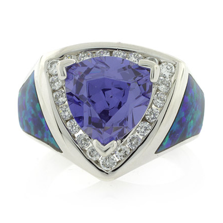 Big Australian Opal Ring with Tanzanite