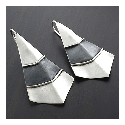 Fan Silver Oxidized Earrings