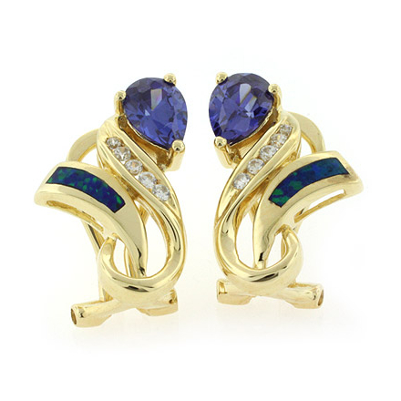 Very Elegant Australian Opal Tanzanite Earrings