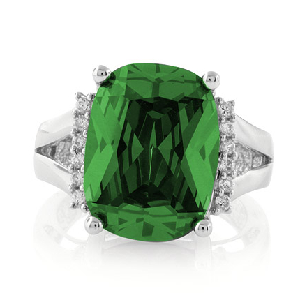 Very Big Emerald Cut Emerald Sterling Silver Ring