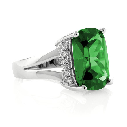 Very Big Emerald Cut Emerald Sterling Silver Ring