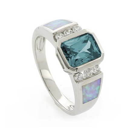 Opal Emerald Cut Alexandrite Silver Ring