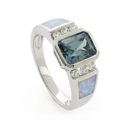 Opal Emerald Cut Alexandrite Silver Ring