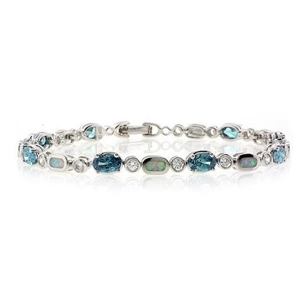 Color Change Alexandrite and White Opal Sterling Silver Bracelet