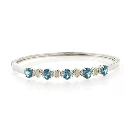 White Australian Opal and Alexandrite Silver Bangle