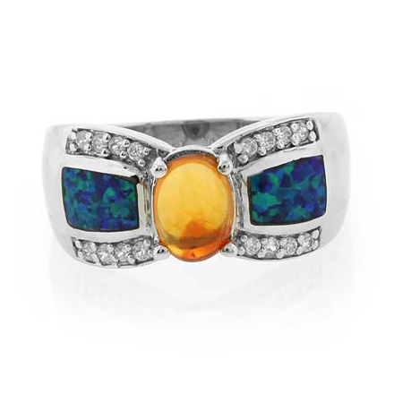 Mexican Genuine Fire Opal Silver Ring