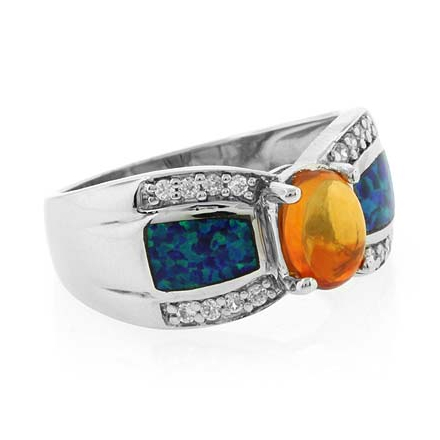 Mexican Genuine Fire Opal Silver Ring