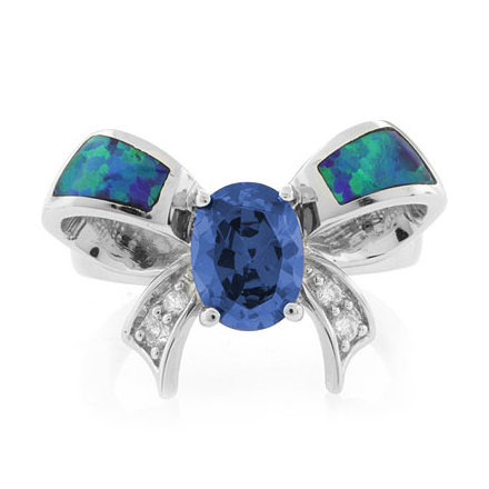 Australian Opal with Blue Topaz Bow Ring