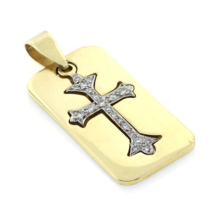 Chocolate Diamond Dog Tag Cross Pendant