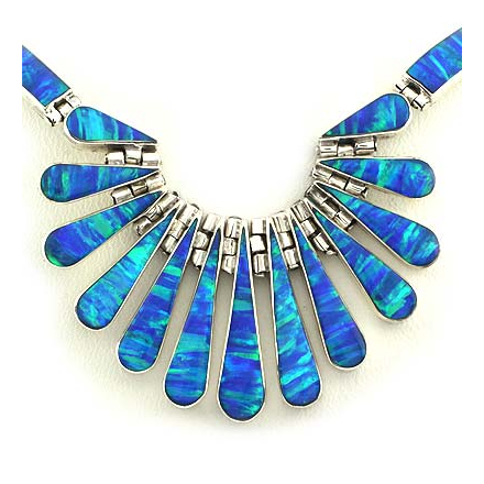 Mexican Blue Fire Opal Silver Necklace Bracelet and Earrings Set