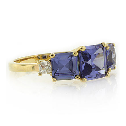 3 Stone Tanzanite Sterling Silver Gold Plated Ring