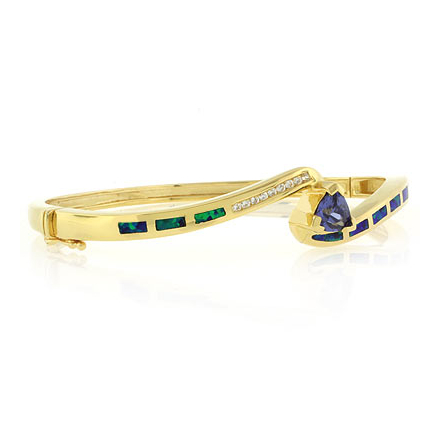 Blue Opal and Tanzanite Bangle in 925 Sterling Silver