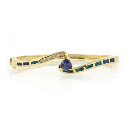 Blue Opal and Tanzanite Bangle in 925 Sterling Silver