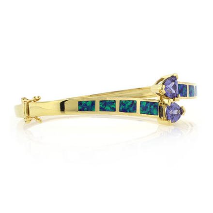 Blue Opal Bangle in 925 Sterling Silver with Tanzanite