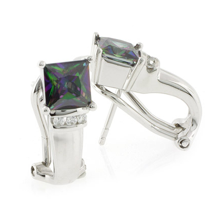 Mystic Topaz Silver Earrings with Omega Closure