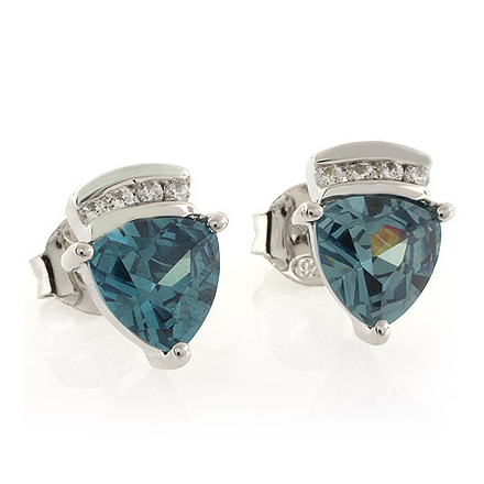 Alexandrite Trillion Cut Silver Stud Earrings