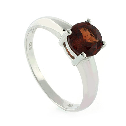 Authentic Red Garnet Sterling Silver Solitaire Ring